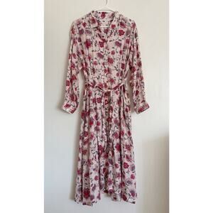 Pink Red Xirena Everr Floral Print Tie Waist Midi Shirtdress